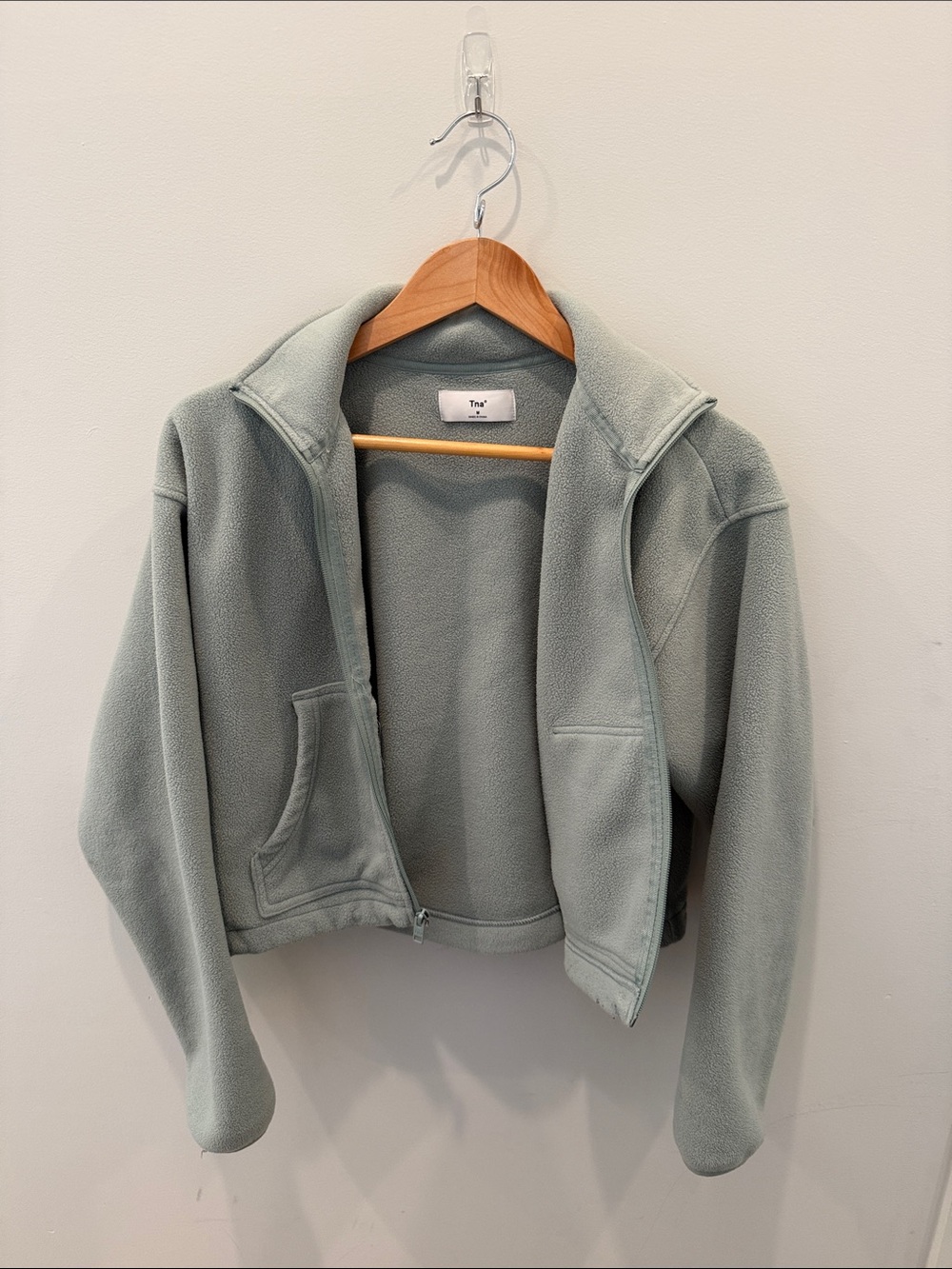 TNA Aritzia Sage Green Cropped Fleece Zip Jacket size M